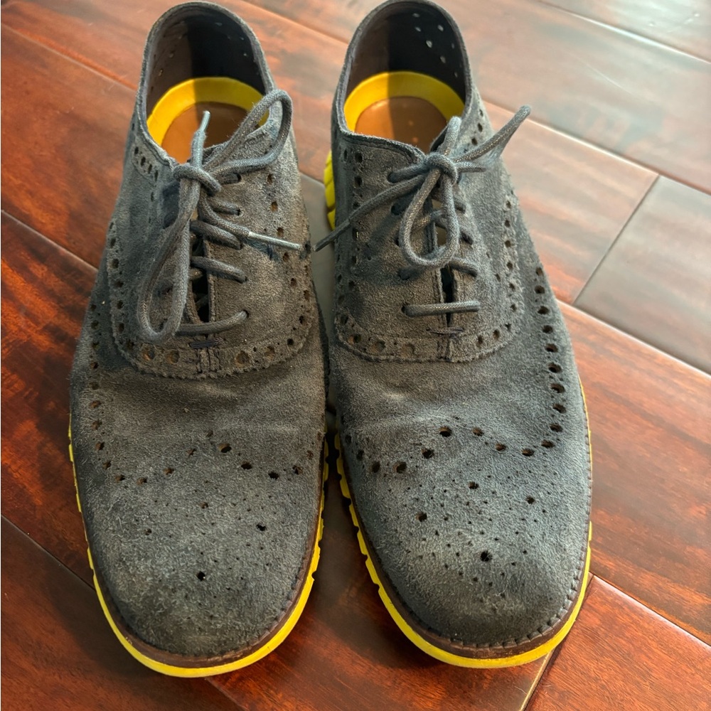Navy and yellow Cole Haan Oxfords.